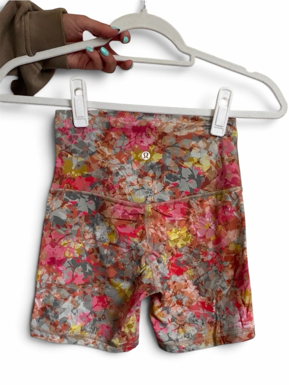 lululemon athletica Floral Print High-Rise Bike Shorts - Pink, Orange, Gray